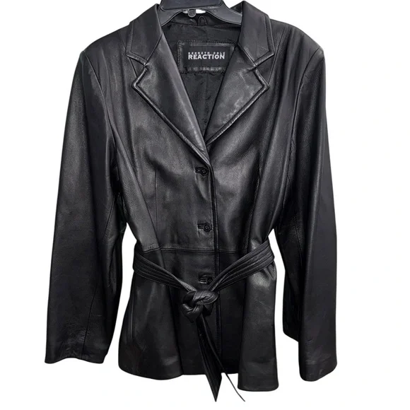 Kenneth Cole Reaction Black 100% Leather Jacket Size Large - Picture 1 of 6